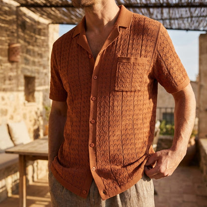 Polo de punto texturizado de manga corta para hombre-Shirts for men-Casaluzia