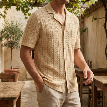 Polo de punto texturizado de manga corta para hombre-Shirts for men-Casaluzia