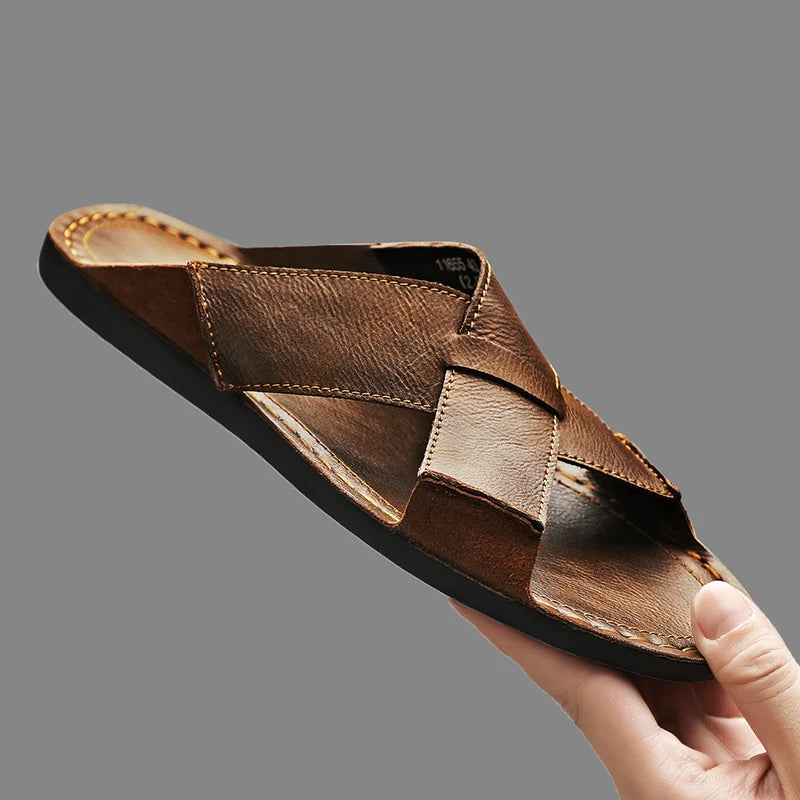 Sandalia de hombre abierta con tiras cruzadas-Footwear for men-Casaluzia