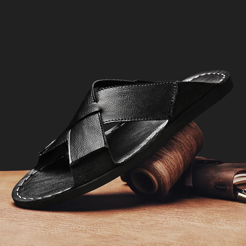 Sandalia de hombre abierta con tiras cruzadas-Footwear for men-Casaluzia
