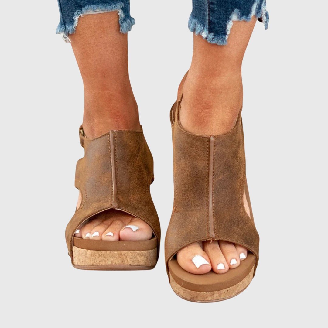 Sandalias de cuña con punta abierta y corcho para mujer-Footwear for women-Casaluzia