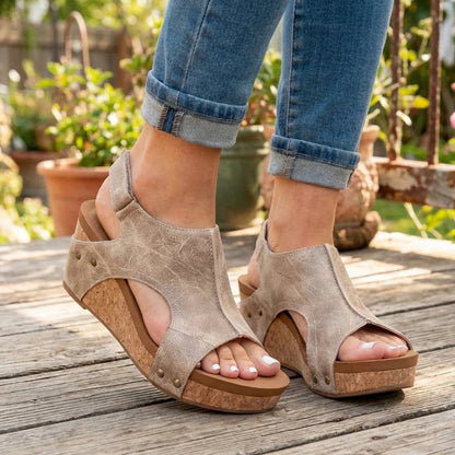 Sandalias de cuña con punta abierta y corcho para mujer-Footwear for women-Casaluzia