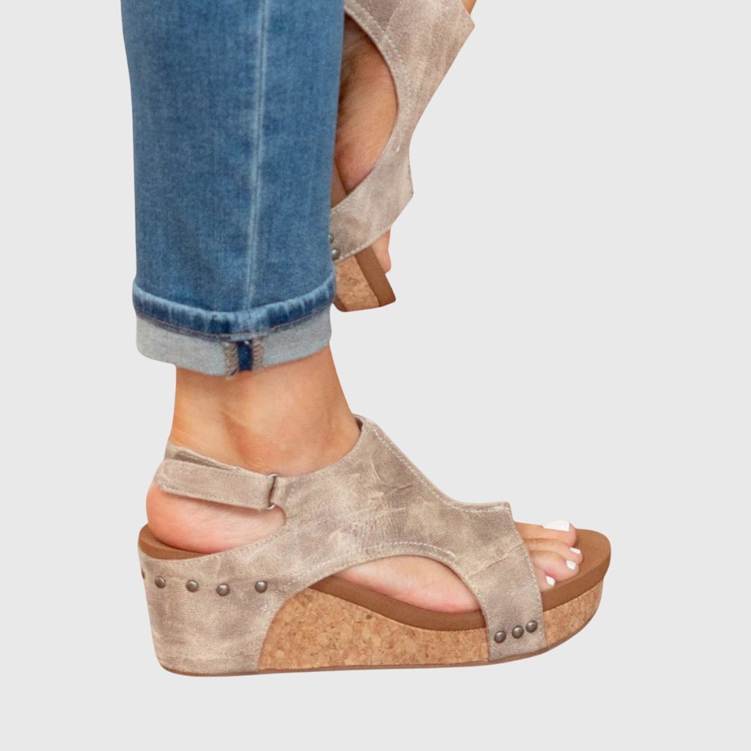 Sandalias de cuña con punta abierta y corcho para mujer-Footwear for women-Casaluzia
