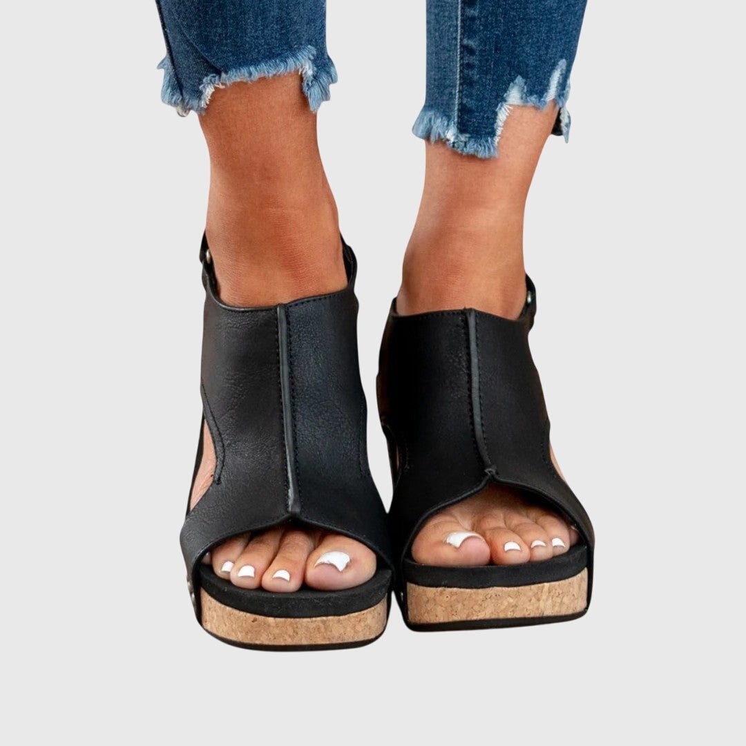 Sandalias de cuña con punta abierta y corcho para mujer-Footwear for women-Casaluzia