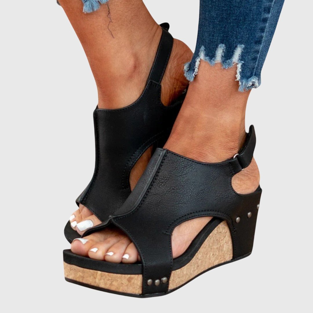 Sandalias de cuña con punta abierta y corcho para mujer-Footwear for women-Casaluzia