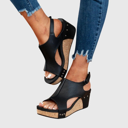 Sandalias de cuña con punta abierta y corcho para mujer-Footwear for women-Casaluzia