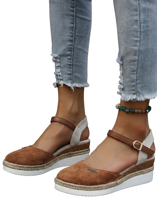 Sandalias de cuña tipo alpargata para mujer con correa al tobillo-Footwear for women-Casaluzia
