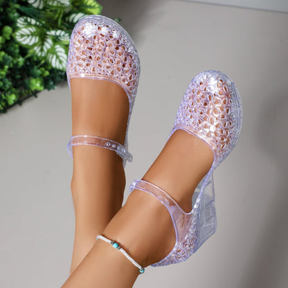Sandalias de cuña tipo jelly para mujer con patrón calado-Footwear for women-Casaluzia