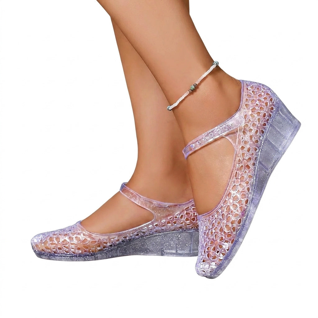 Sandalias de cuña tipo jelly para mujer con patrón calado-Footwear for women-Casaluzia