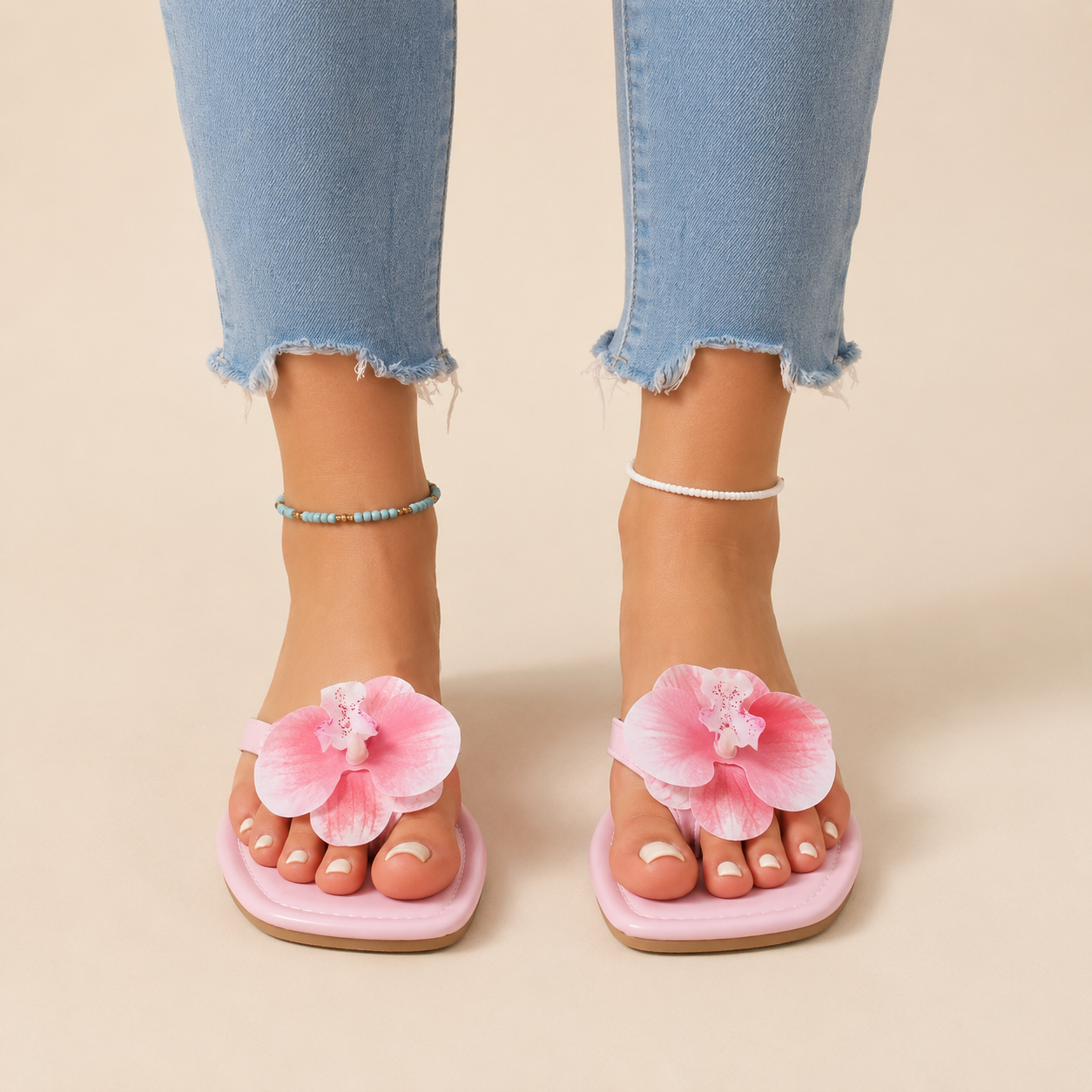 Sandalias de dedo con flores y punta cuadrada para mujer-Footwear for women-Casaluzia