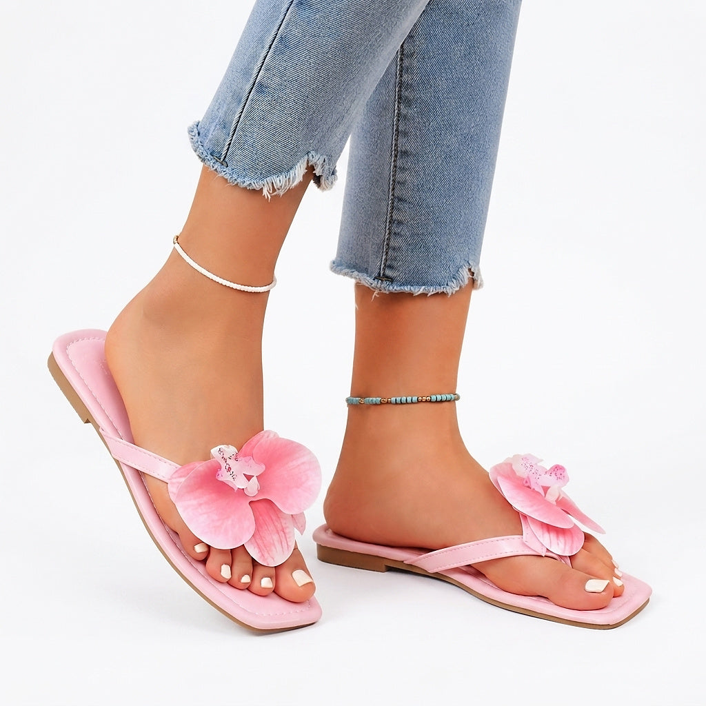 Sandalias de dedo con flores y punta cuadrada para mujer-Footwear for women-Casaluzia