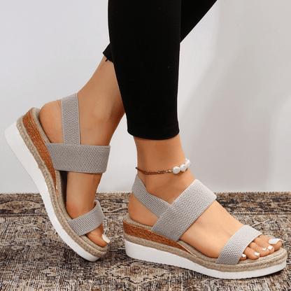 Sandalias de mujer con plataforma de textura trenzada y correas elásticas-Footwear for women-Casaluzia
