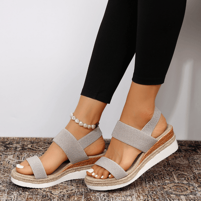 Sandalias de mujer con plataforma de textura trenzada y correas elásticas-Footwear for women-Casaluzia