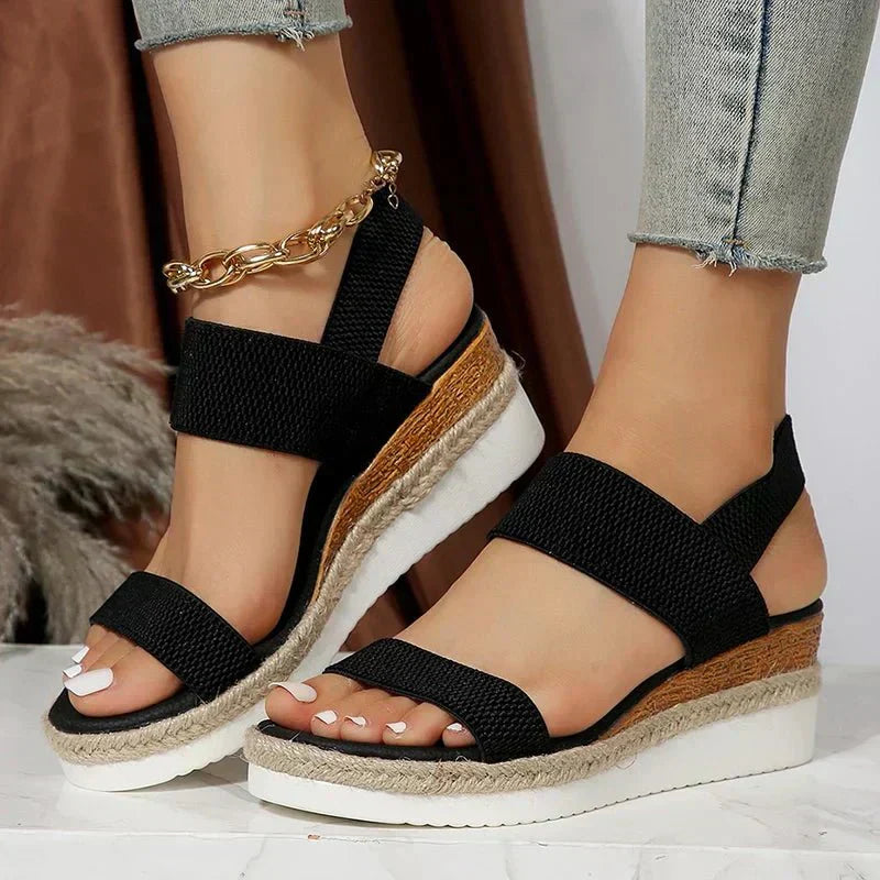 Sandalias de mujer con plataforma de textura trenzada y correas elásticas-Footwear for women-Casaluzia