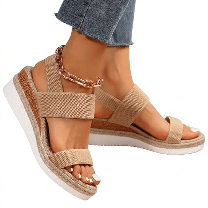 Sandalias de mujer con plataforma de textura trenzada y correas elásticas-Footwear for women-Casaluzia