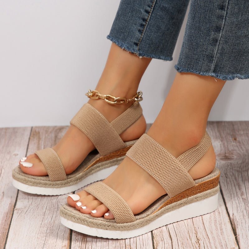 Sandalias de mujer con plataforma de textura trenzada y correas elásticas-Footwear for women-Casaluzia