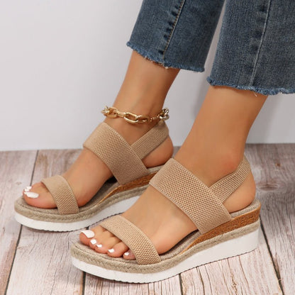 Sandalias de mujer con plataforma de textura trenzada y correas elásticas-Footwear for women-Casaluzia