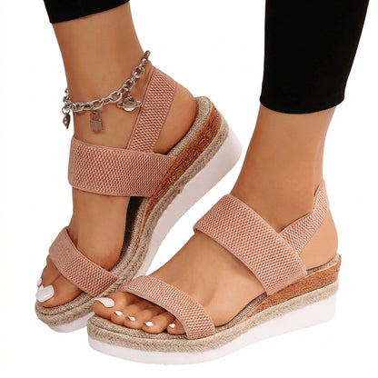 Sandalias de mujer con plataforma de textura trenzada y correas elásticas-Footwear for women-Casaluzia