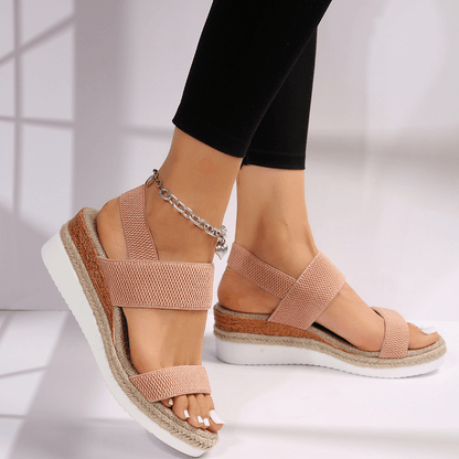 Sandalias de mujer con plataforma de textura trenzada y correas elásticas-Footwear for women-Casaluzia