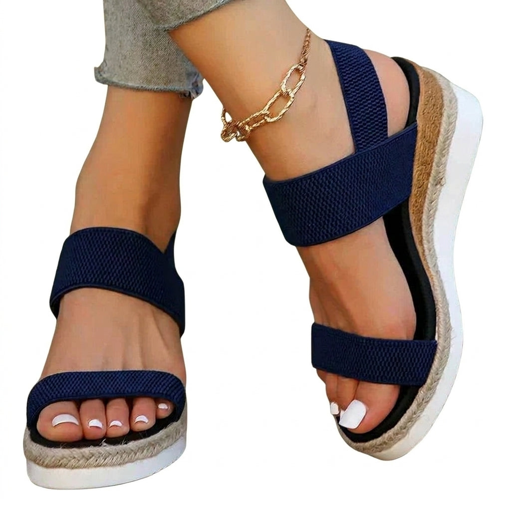 Sandalias de mujer con plataforma de textura trenzada y correas elásticas-Footwear for women-Casaluzia