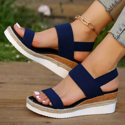 Sandalias de mujer con plataforma de textura trenzada y correas elásticas-Footwear for women-Casaluzia