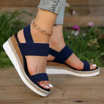 Sandalias de mujer con plataforma de textura trenzada y correas elásticas-Footwear for women-Casaluzia