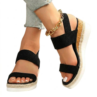 Sandalias de mujer con plataforma de textura trenzada y correas elásticas-Footwear for women-Casaluzia