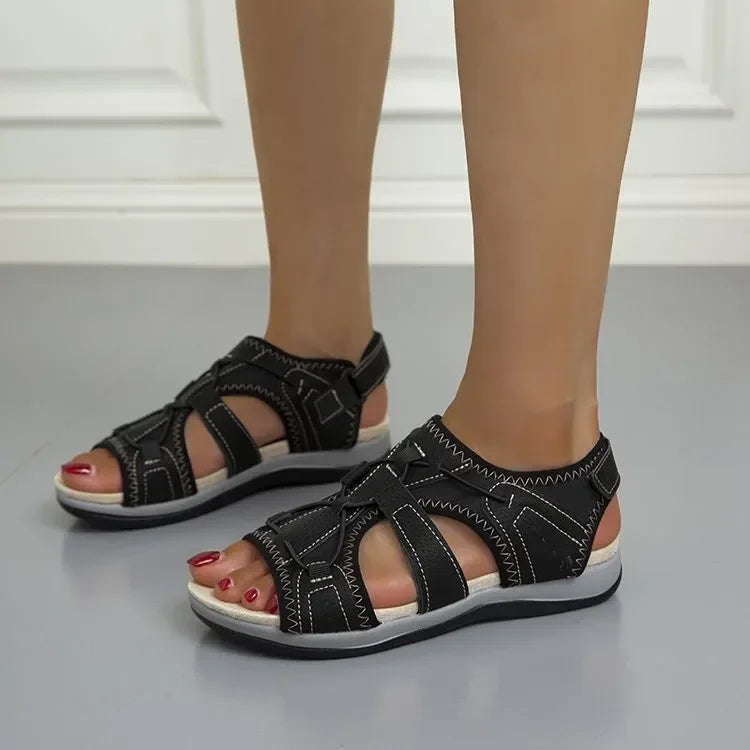 Sandalias de mujer con punta abierta y correa elástica en el talón-Footwear for women-Casaluzia