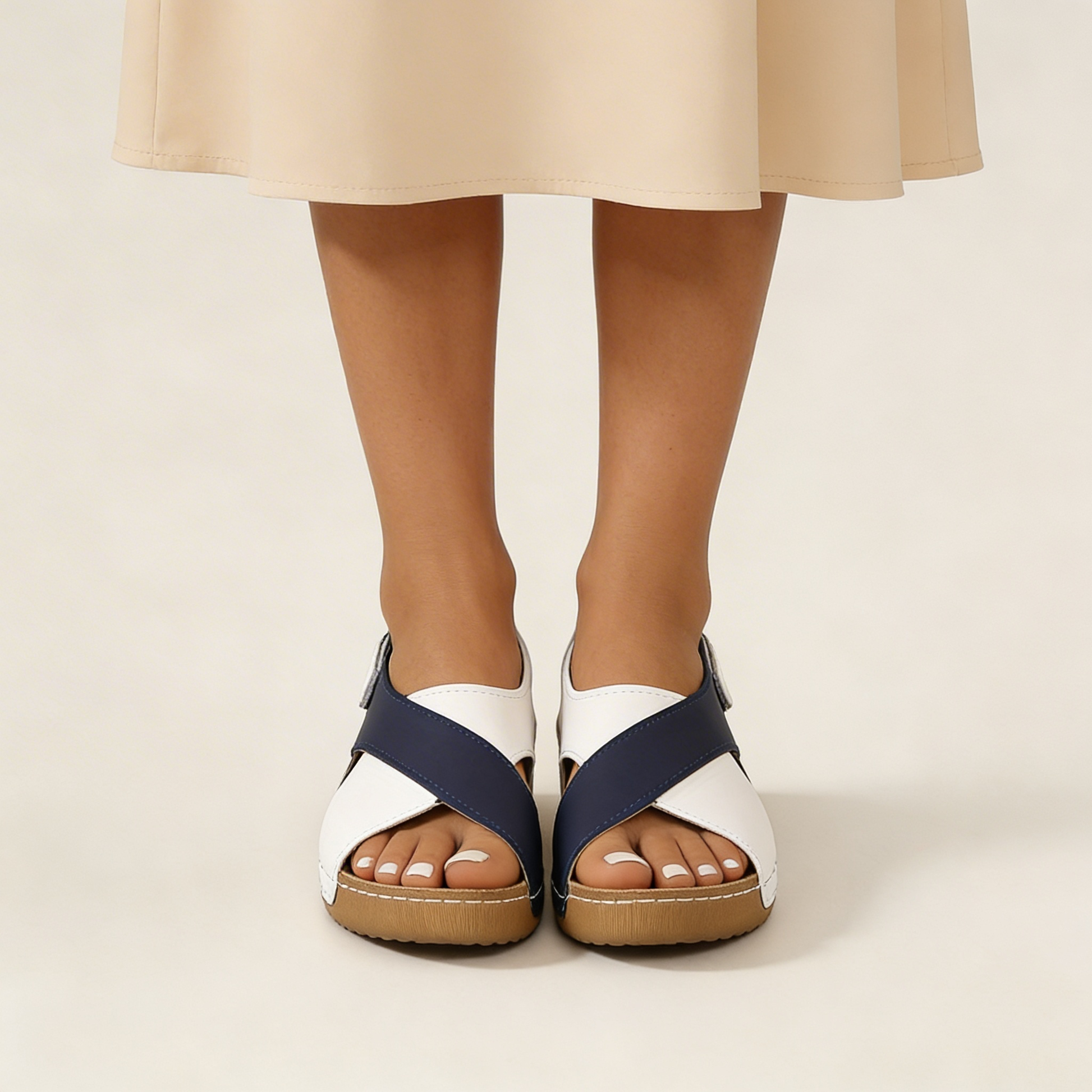 Sandalias de mujer con tacón de cuña y correas cruzadas-Footwear for women-Casaluzia
