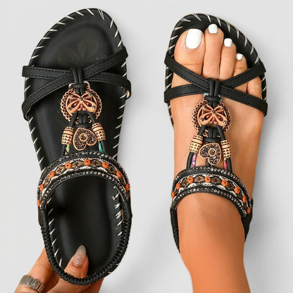 Sandalias planas con tira en T y adornos para mujer-Footwear for women-Casaluzia