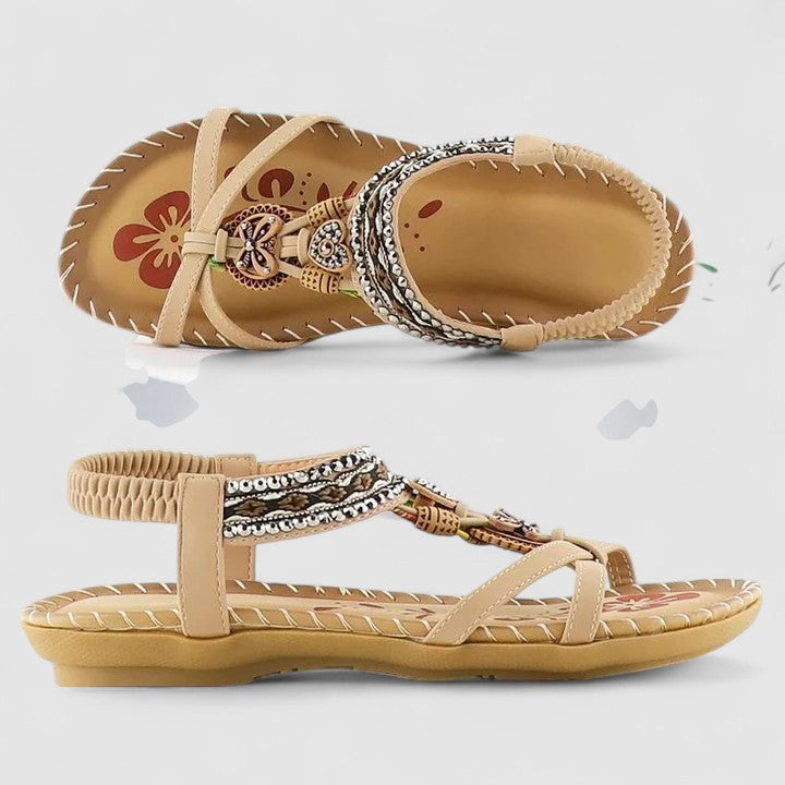 Sandalias planas con tira en T y adornos para mujer-Footwear for women-Casaluzia