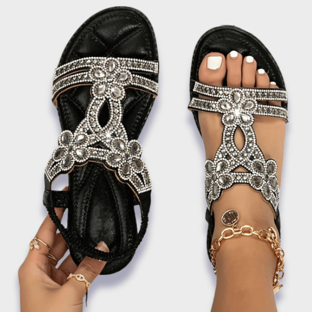 Sandalias planas con tira en T y adornos para mujer-Footwear for women-Casaluzia