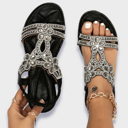 Sandalias planas con tira en T y adornos para mujer-Footwear for women-Casaluzia