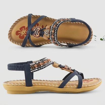 Sandalias planas con tira en T y adornos para mujer-Footwear for women-Casaluzia
