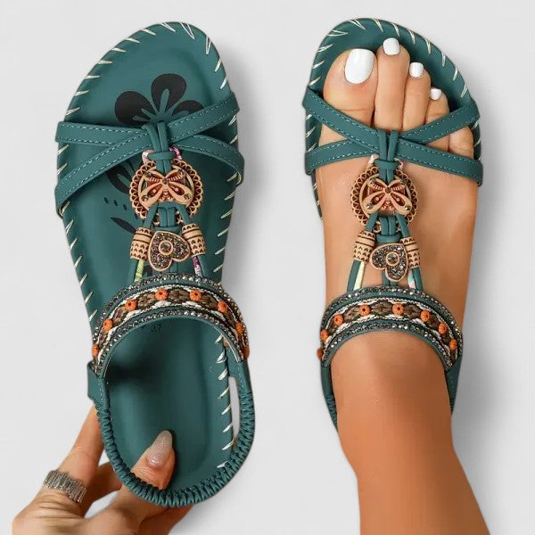 Sandalias planas con tira en T y adornos para mujer-Footwear for women-Casaluzia