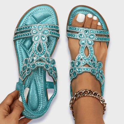 Sandalias planas con tira en T y adornos para mujer-Footwear for women-Casaluzia