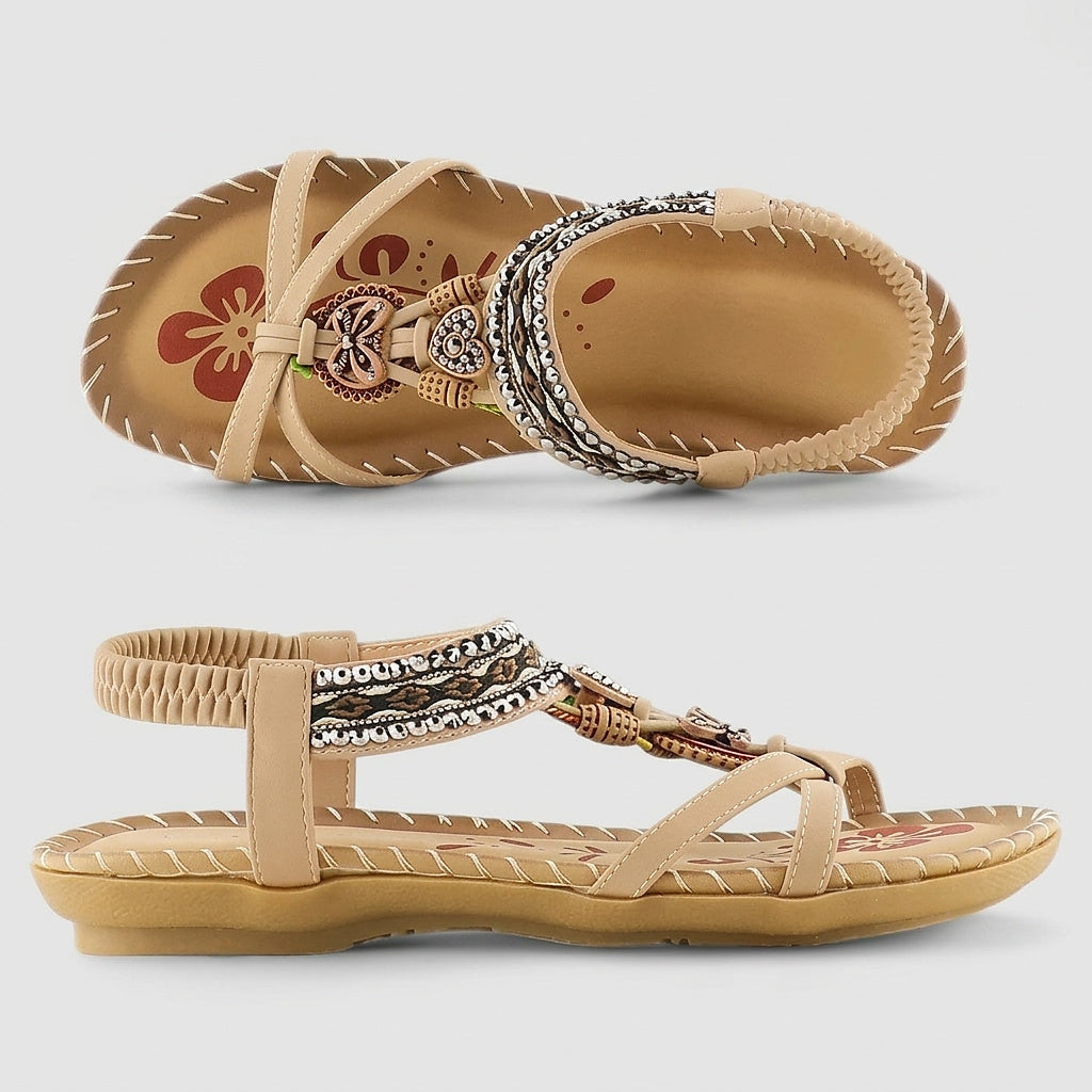 Sandalias planas con tira en T y adornos para mujer-Footwear for women-Casaluzia