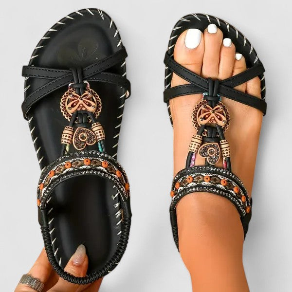 Sandalias planas con tira en T y adornos para mujer-Footwear for women-Casaluzia