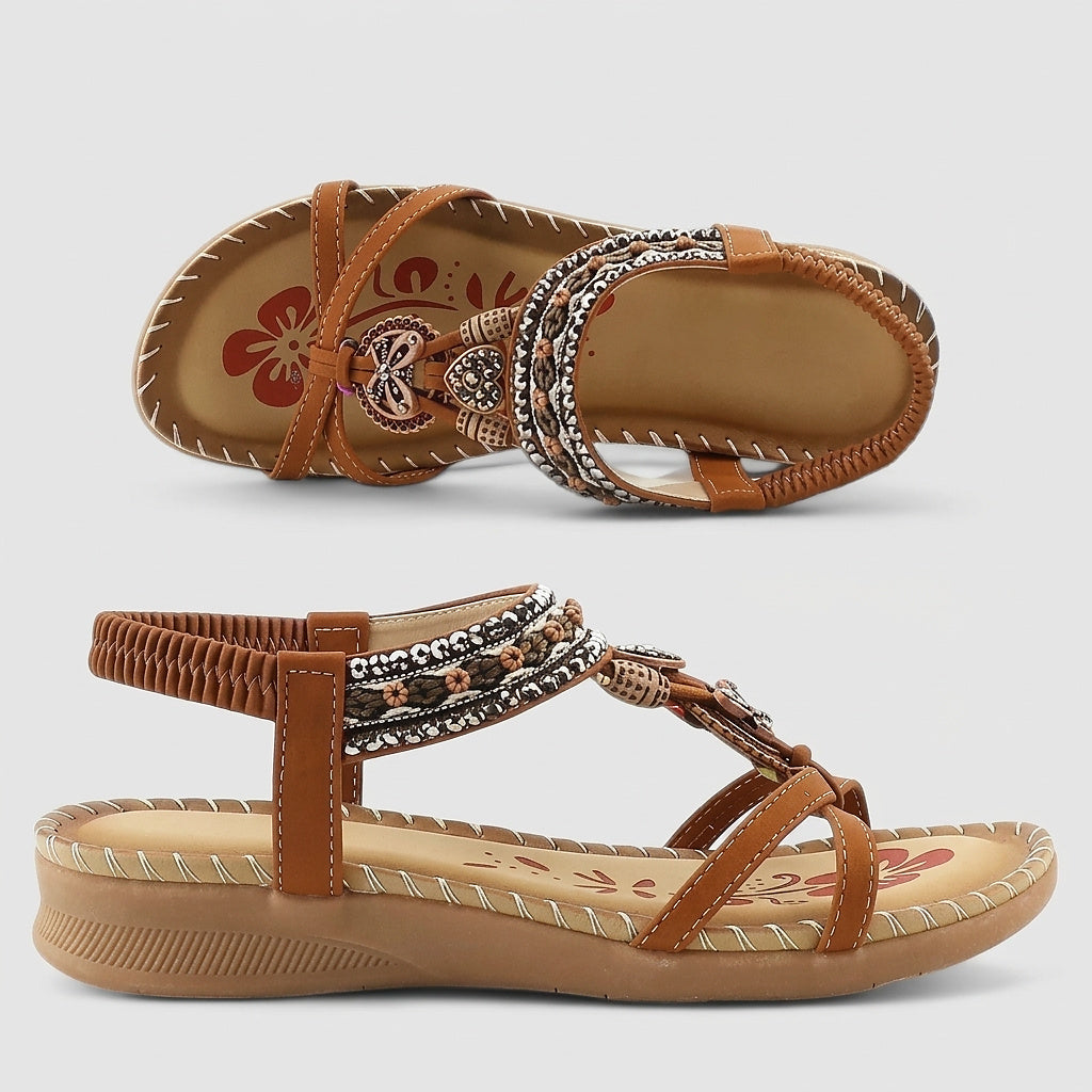 Sandalias planas con tira en T y adornos para mujer-Footwear for women-Casaluzia