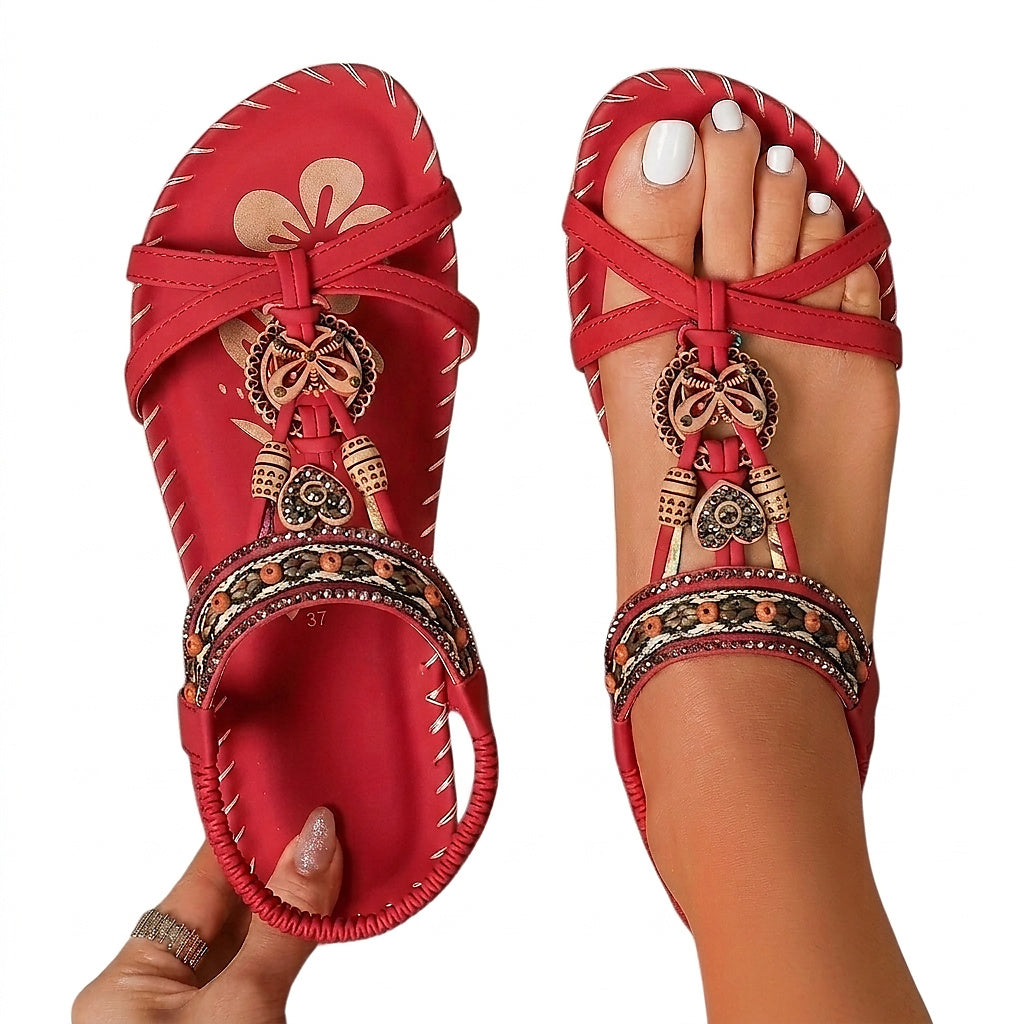 Sandalias planas con tira en T y adornos para mujer-Footwear for women-Casaluzia