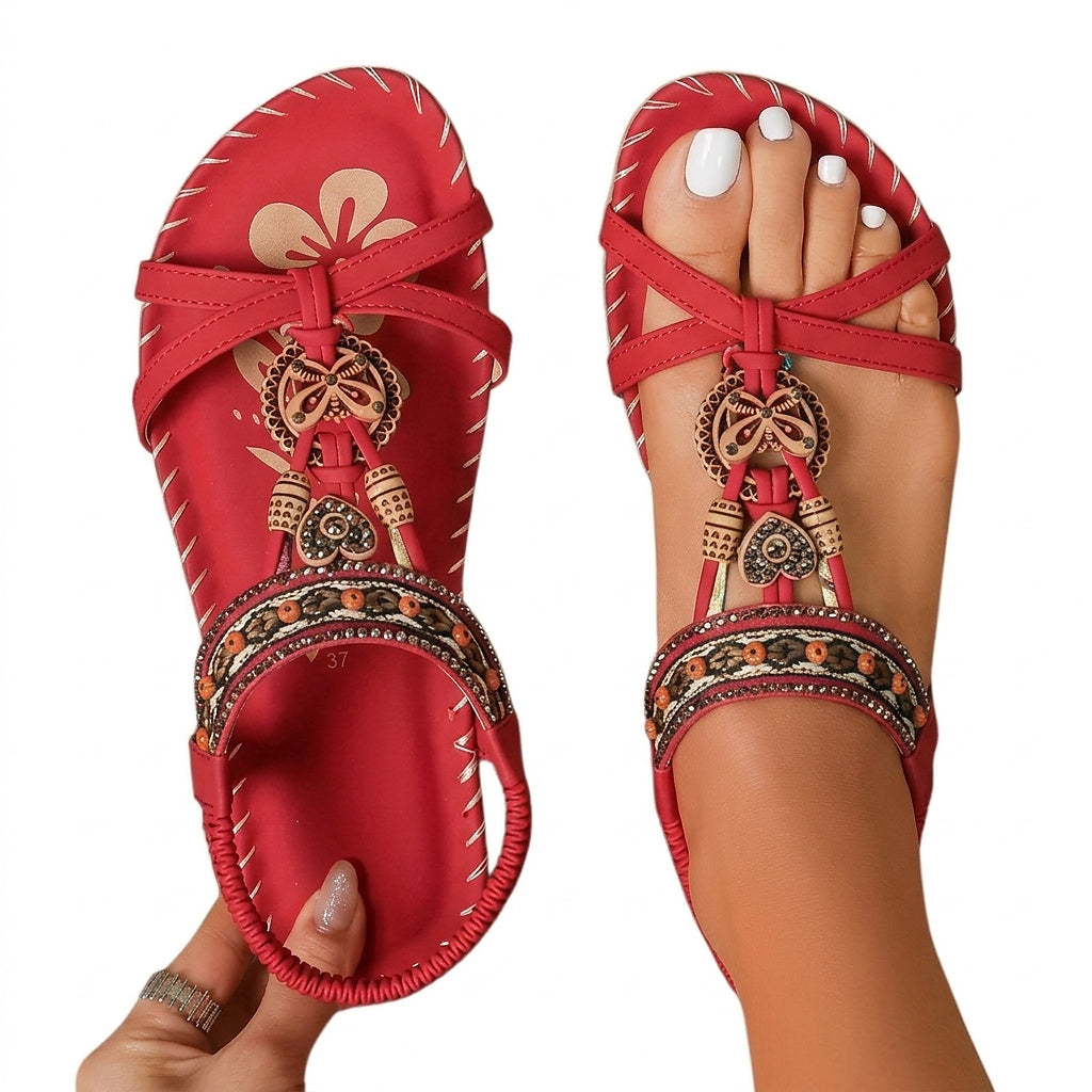 Sandalias planas con tira en T y adornos para mujer-Footwear for women-Casaluzia