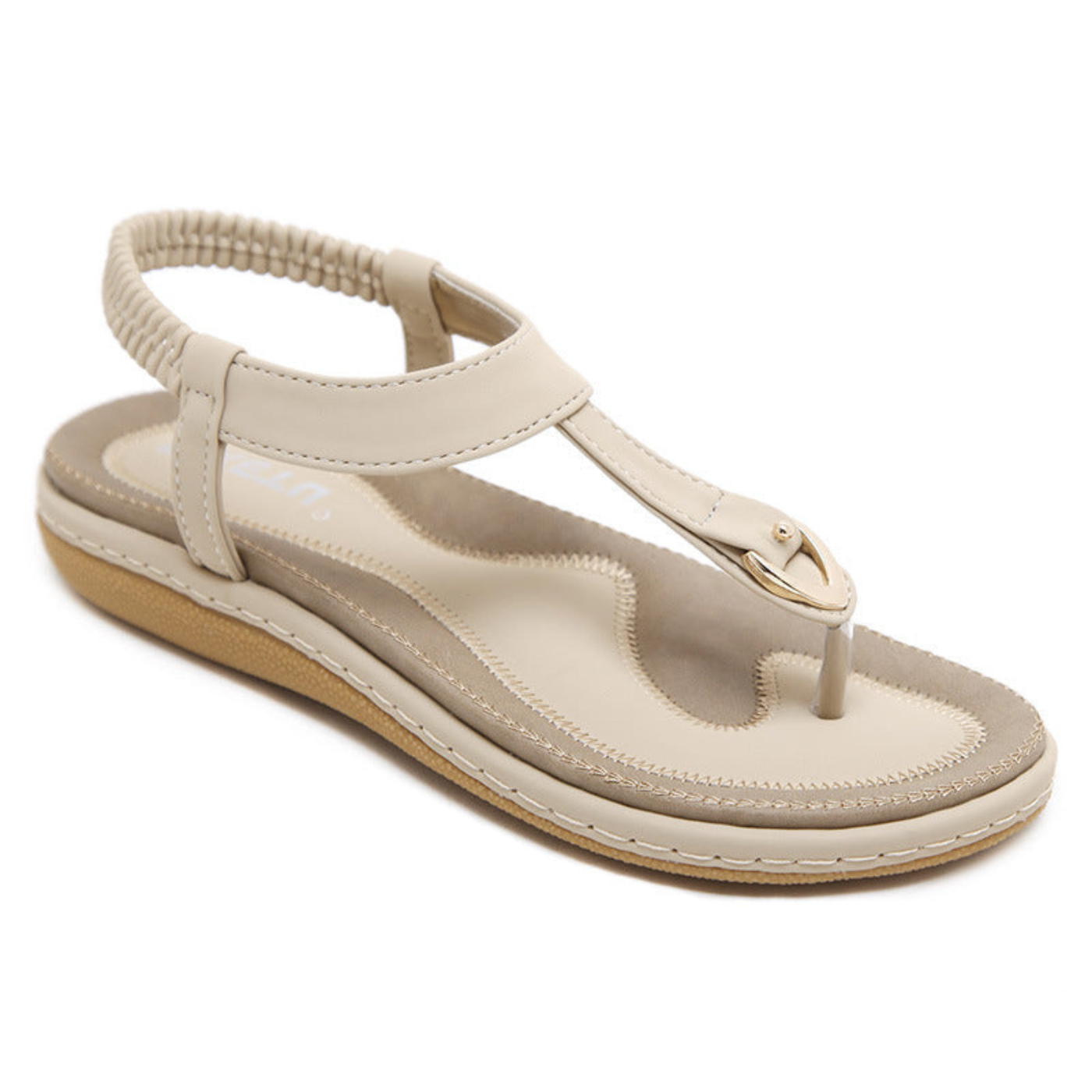 Sandalias Planas para Mujer con Tira en T y Detalle Metálico-Footwear for women-Casaluzia