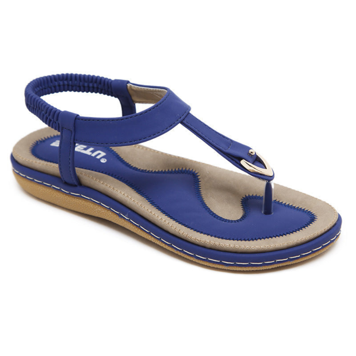 Sandalias Planas para Mujer con Tira en T y Detalle Metálico-Footwear for women-Casaluzia