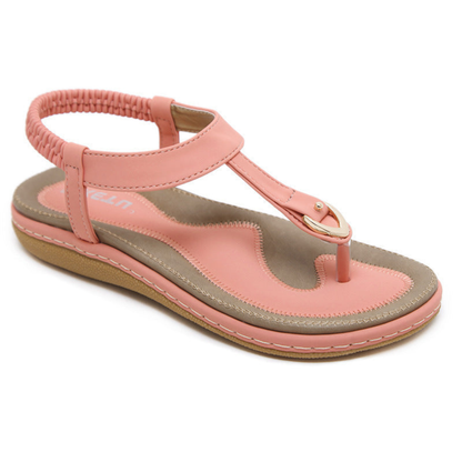 Sandalias Planas para Mujer con Tira en T y Detalle Metálico-Footwear for women-Casaluzia