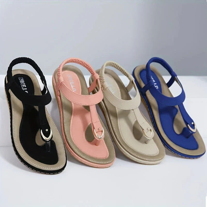 Sandalias Planas para Mujer con Tira en T y Detalle Metálico-Footwear for women-Casaluzia