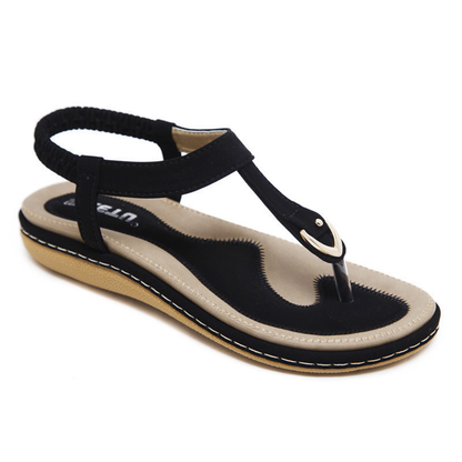 Sandalias Planas para Mujer con Tira en T y Detalle Metálico-Footwear for women-Casaluzia