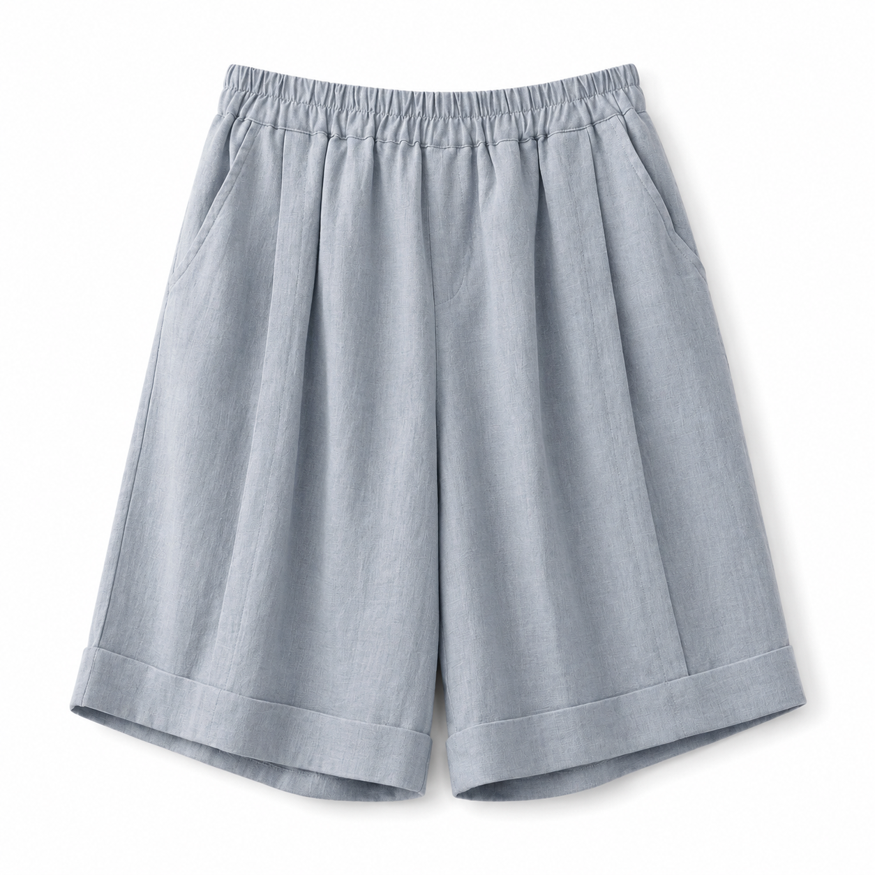 Short de mujer con cintura elástica, dobladillo doblado y bolsillos laterales-Shorts for women-Casaluzia