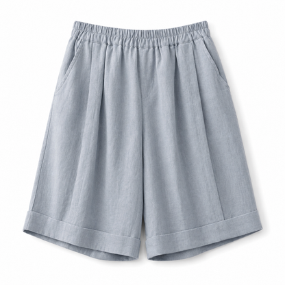 Short de mujer con cintura elástica, dobladillo doblado y bolsillos laterales-Shorts for women-Casaluzia