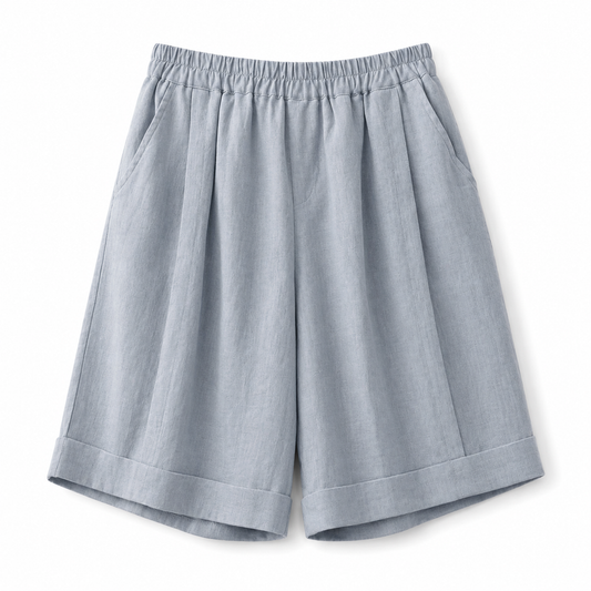 Short de mujer con cintura elástica, dobladillo doblado y bolsillos laterales-Shorts for women-Casaluzia
