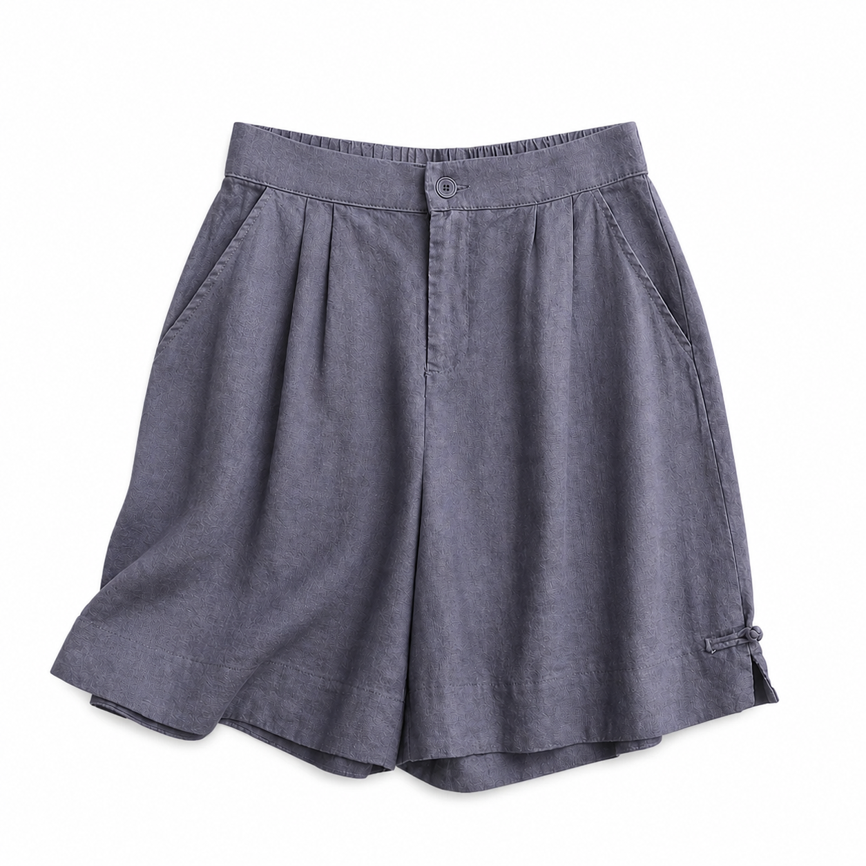 Short de mujer de tiro alto con cierre de botón, pliegues y bolsillos laterales-Shorts for women-Casaluzia